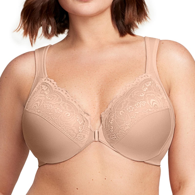 Glamorise Full Figure Plus Size Wonderwire Front-Closure Bra Underwire #1245 CafÃ© - Image 1